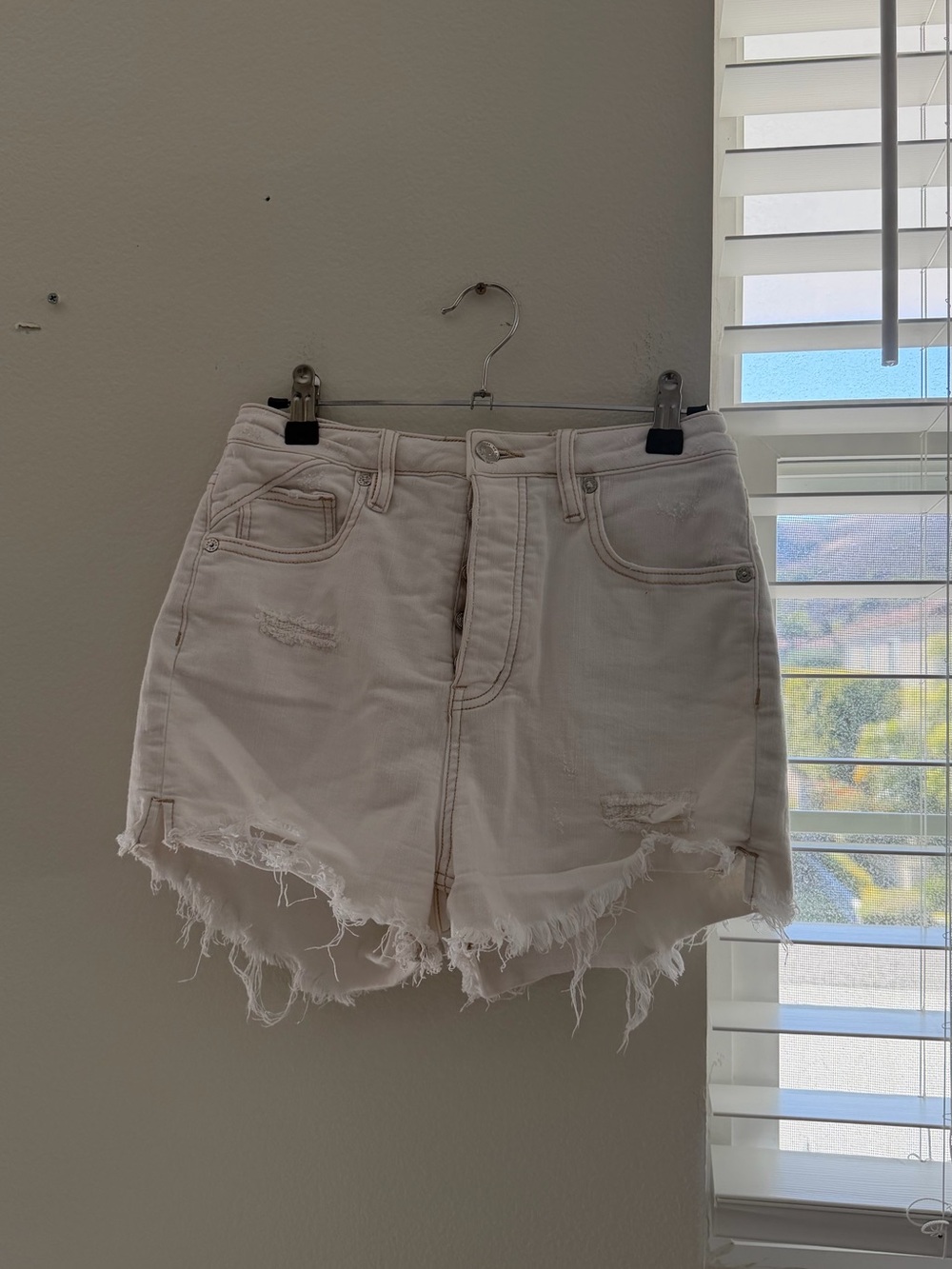 We The Free White Distressed Denim Jean Shorts